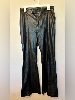 7 For All Mankind Womens Faux Leather High-Rise Pintuck Flare Pants Size M Black